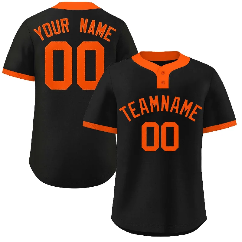 Baseball Jersey Team-Custom Black Orange Classic Style Authentic Two-Button Baseball Jersey