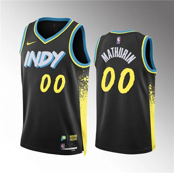 Basketball Jersey Basketball Mom-Men's Indiana Pacers #00 Bennedict Mathurin Black 2023/24 City Edition Stitched Basketball Basketball Jersey