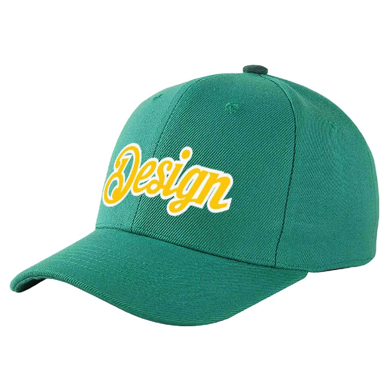 Baseball Cap Father's Day-Custom Light Green Gold-White Curved Eaves Sport Design Baseball Cap