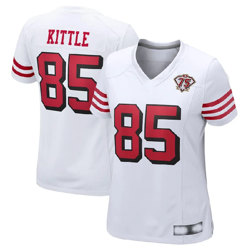 Football Jersey Black-SF.49ers #85 George Kittle  White 75th Anniversary 2nd Alternate Game Jersey Football Jerseys