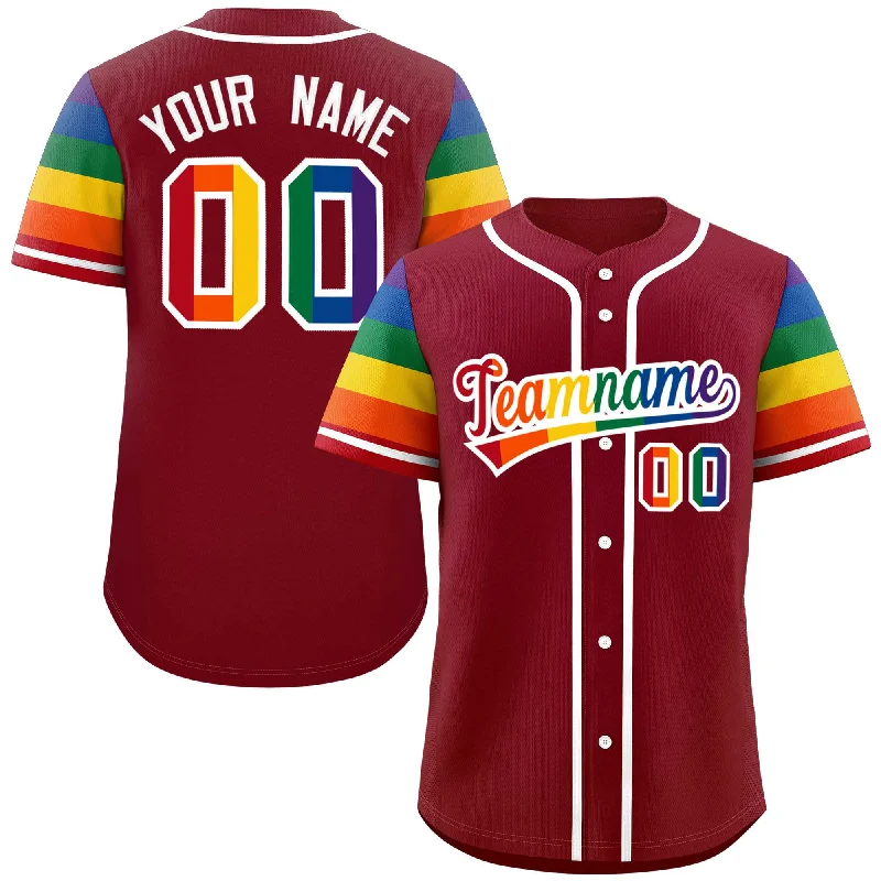 Baseball Jersey Sci-Fi-Custom Crimson LGBT Rainbow For Pride Month Raglan Sleeves Authentic Baseball Jersey