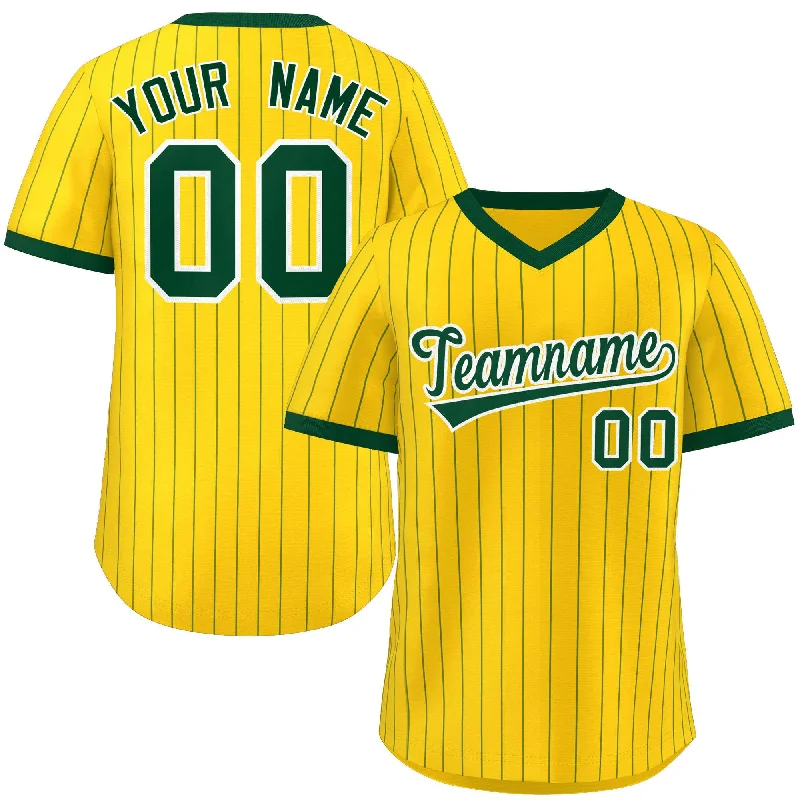 Baseball Jersey Cheap-Custom Gold Green Stripe Fashion Authentic Pullover Baseball Jersey