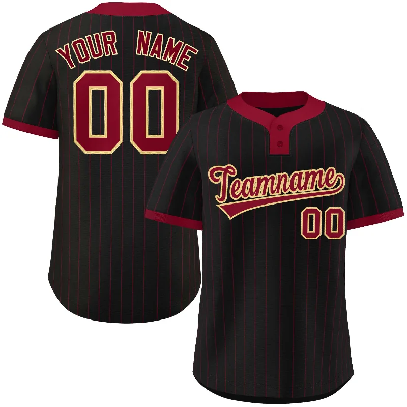 Baseball Jersey Anime-Custom Black Crimson Stripe Fashion Authentic Two-Button Baseball Jersey