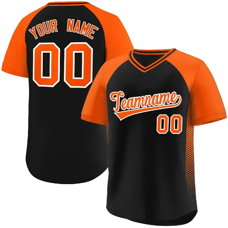 Baseball Jersey Men-Custom Black Orange Raglan Sleeves Side Spot Authentic Pullover Baseball Jersey