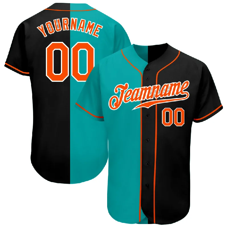 Baseball Jersey Pop Culture-Custom Black Orange-Aqua Authentic Split Fashion Baseball Jersey