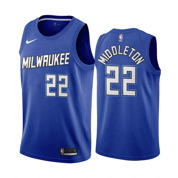 Basketball Jersey Championship-Men's Milwaukee Bucks #22 Khris Middleton Navy City Edition New Uniform 2020-21 Stitched Basketball Jersey