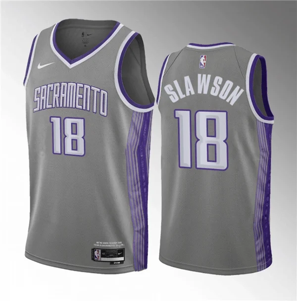 Basketball Jersey Slogan-Men's Sacramento Kings #18 Jalen Slawson Gray 2023 Draft City Edition Stitched Basketball Jersey