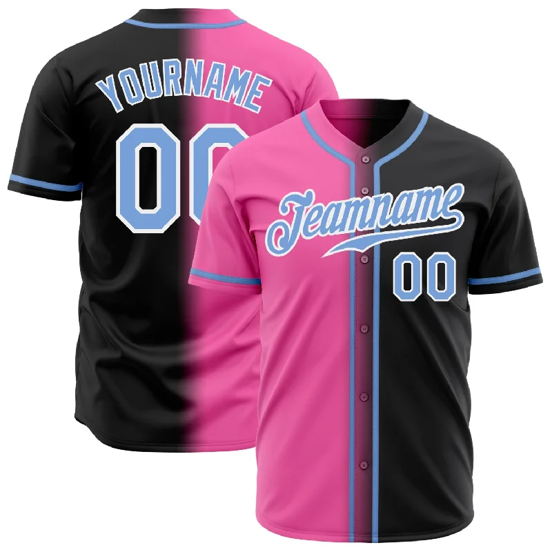 Baseball Jersey Trending-Custom Black Light Blue Pink-White Authentic Gradient Fashion Baseball Jersey