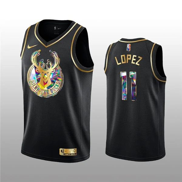 Basketball Jersey Pullover-Men's Milwaukee Bucks #11 Brook Lopez 2021/22 Black Golden Edition 75th Anniversary Diamond Logo Stitched Basketball Basketball Jersey