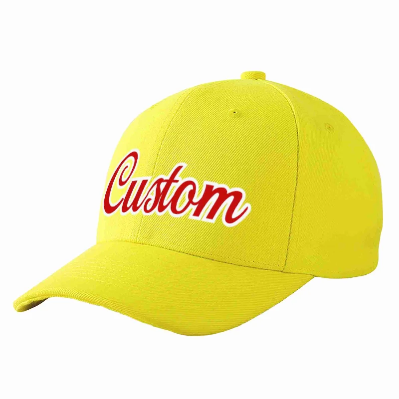 Baseball Cap Esports-Custom Yellow Red-White Curved Eaves Sport Baseball Cap Design for Men/Women/Youth