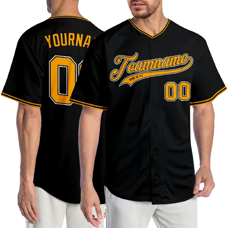 Baseball Jersey Trendy-Custom Black Gold-White Authentic Baseball Jersey