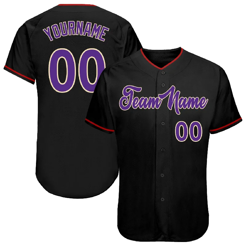 Baseball Jersey Tournament-Custom Black Purple-Cream Authentic Baseball Jersey