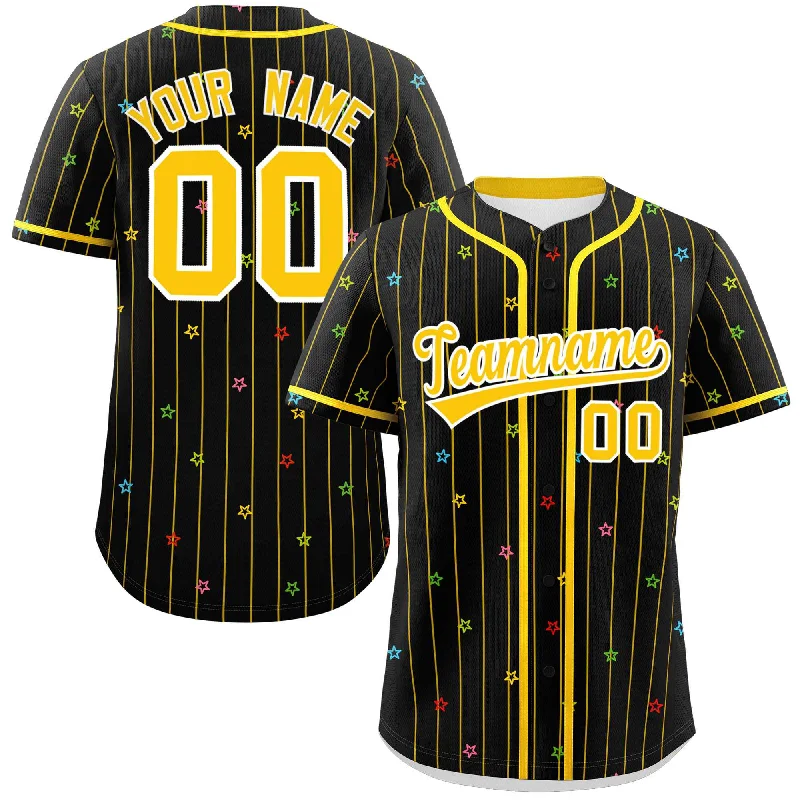 Baseball Jersey Practice-Custom Black Gold Stripe Fashion Personalized Star Pattern Authentic Baseball Jersey