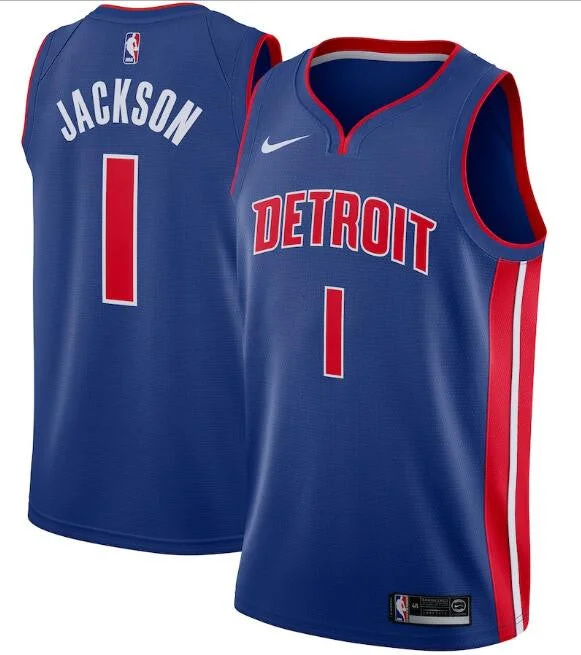 Basketball Jersey Bulk Order-Men's Detroit Pistons Blue #1 Reggie Jackson Icon Edition Stitched Swingman Basketball Jersey