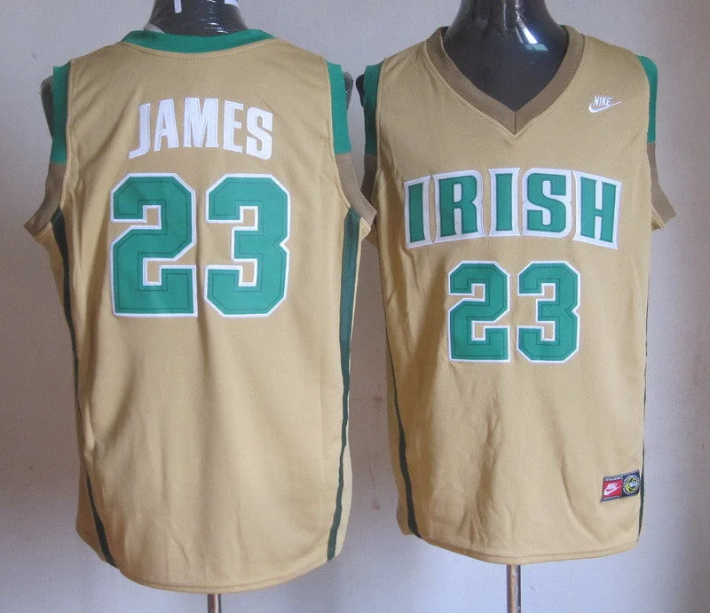 Basketball Jersey Hiking-Cavaliers 23 Lebron James Irish Yellow Throwback Basketball Jerseys