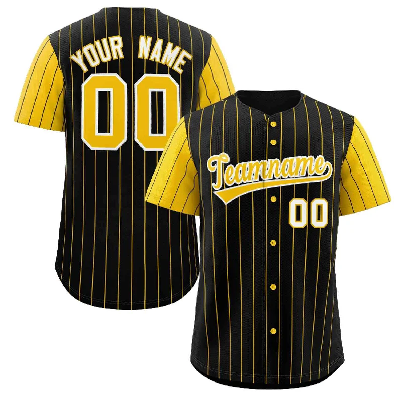 Baseball Jersey Crew Neck-Custom Black Gold-White Stripe Fashion Raglan Sleeves Authentic Baseball Jersey