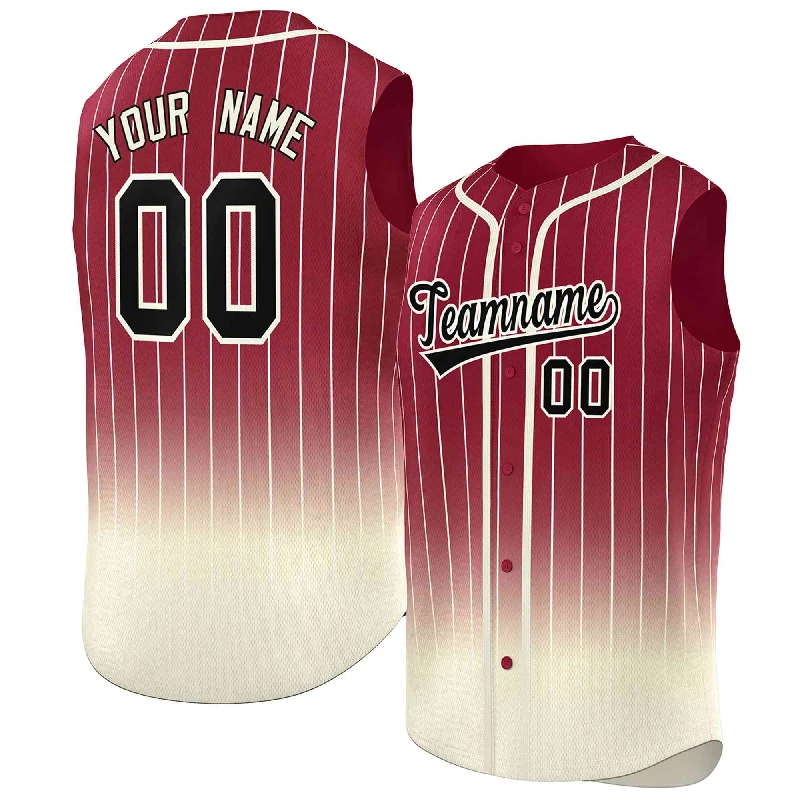 Baseball Jersey Fishing-Custom Crimson Cream Gradient stripe Fashion Authentic Sleeveless Baseball Jersey