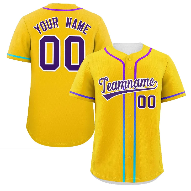 Baseball Jersey USA Flag-Custom Gold Purple Personalized Gradient Ribbed Design Authentic Baseball Jersey