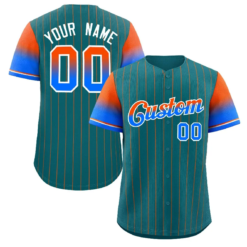 Baseball Jersey Comfortable-Custom Aqua Orange Blue-White Stripe Font Gradient Fashion Authentic Baseball Jersey