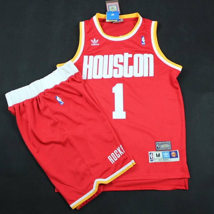 Basketball Jersey Orange-Rockets 1 McGrady Red Hardwood Classics Basketball Jerseys(With Shorts)