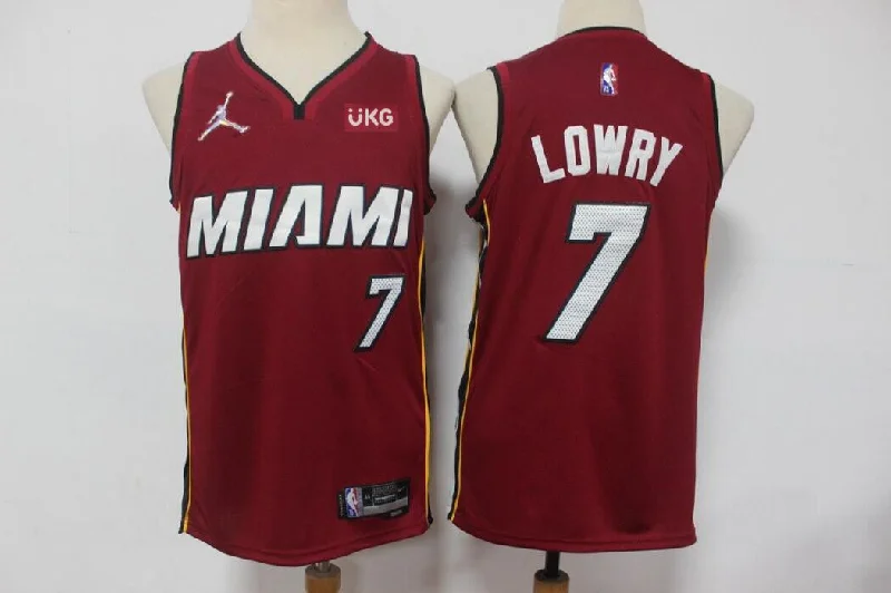 Basketball Jersey Silver-Men's Miami Heat #7 Kyle Lowry Red With UKG Patch Stitched Basketball Jersey