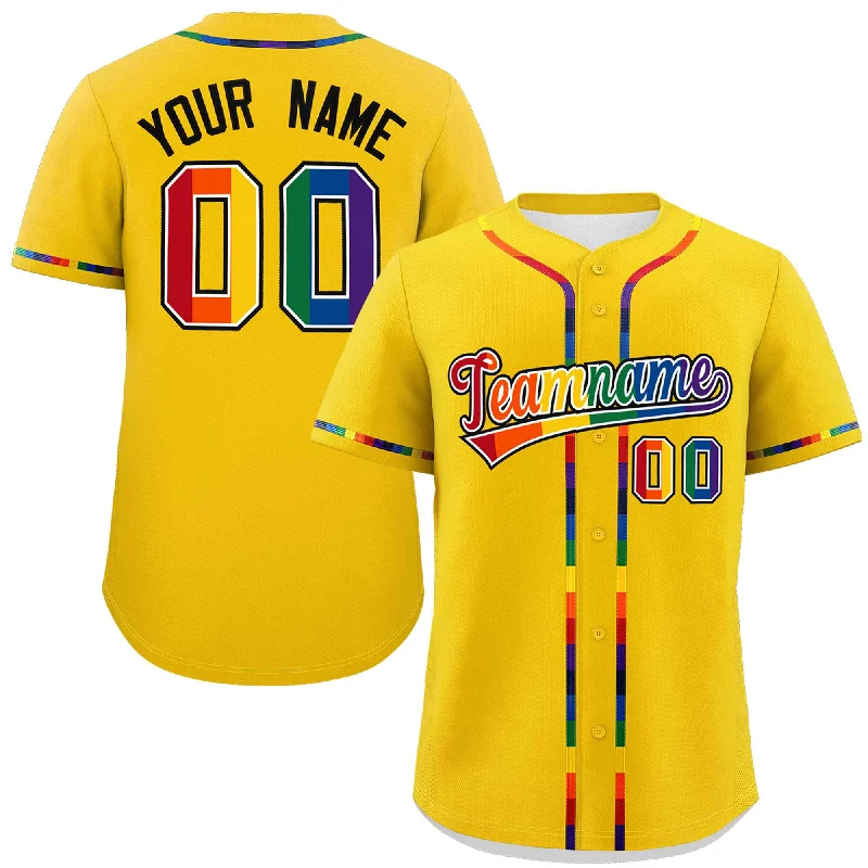 Baseball Jersey Fantasy-Custom Gold LGBT Rainbow For Pride Month Classic Style Authentic Baseball Jersey