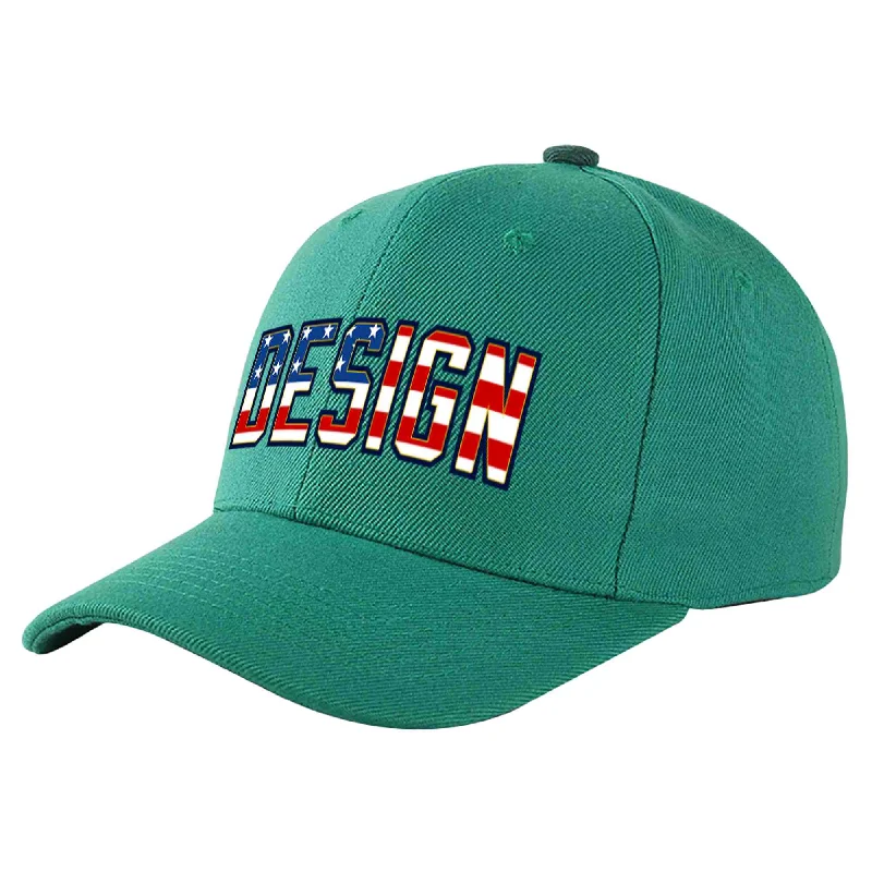 Baseball Cap Adjustable-Custom Light Green Vintage USA Flag-Gold Curved Eaves Sport Design Baseball Cap