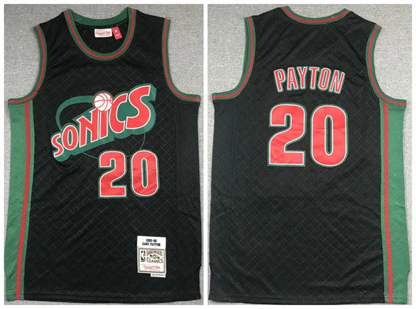 Basketball Jersey Meme-Men's Oklahoma City Thunder #20 Gary Payton Black 1995-96 Throwback SuperSonics Stitched Basketball Jersey