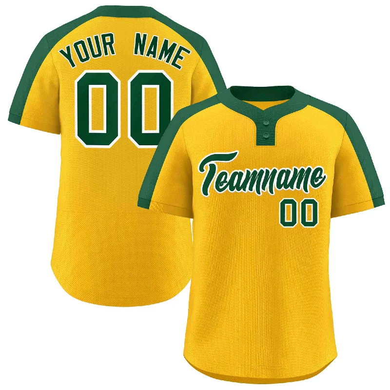 Baseball Jersey Training-Custom Gold Green-White Classic Style Authentic Two-Button Baseball Jersey