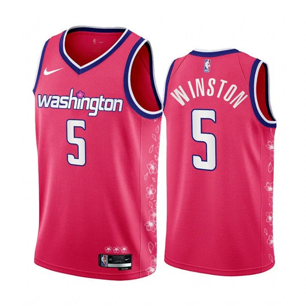 Basketball Jersey Vintage-Men's Washington Wizards #5 Cassius Winston 2022/23 Pink Cherry Blossom City Edition Limited Stitched Basketball Basketball Jersey