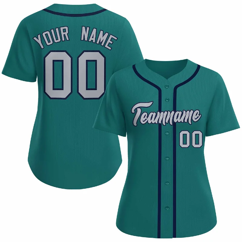 Baseball Jersey Game Day-Custom Aqua Gray Navy Classic Style Baseball Jersey for Women