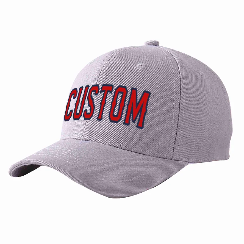 Baseball Cap Anniversary-Custom Gray Red-Navy Curved Eaves Sport Baseball Cap Design for Men/Women/Youth