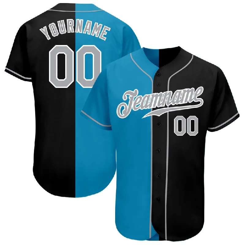 Baseball Jersey Moisture-Wicking-Custom Black Gray-Panther Blue Authentic Split Fashion Baseball Jersey