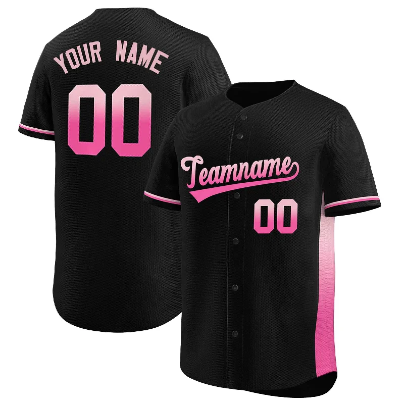 Baseball Jersey Hall of Fame-Custom Black Light Pink-Pink Personalized Gradient Font And Side Design Authentic Baseball Jersey