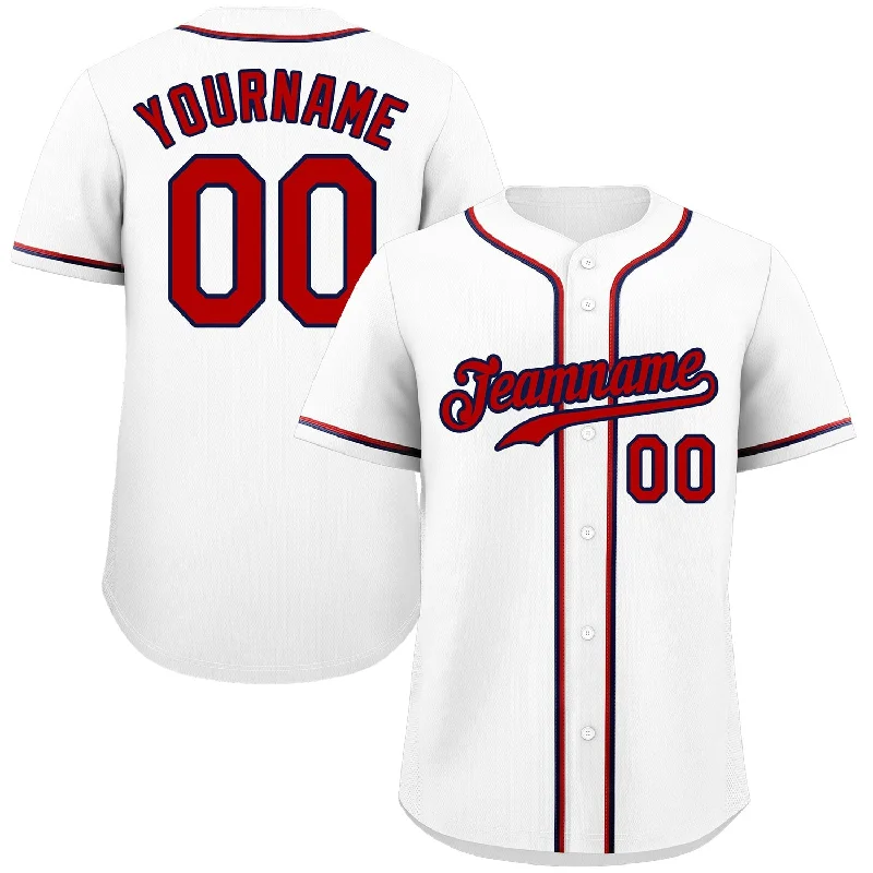 Baseball Jersey Baseball Brother-Custom White Red-Navy Classic Style Authentic Baseball Jersey