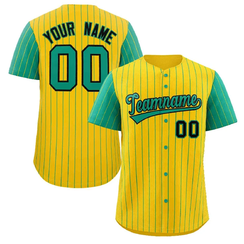 Baseball Jersey TV Show-Custom Gold Teal-Black Stripe Fashion Raglan Sleeves Authentic Baseball Jersey