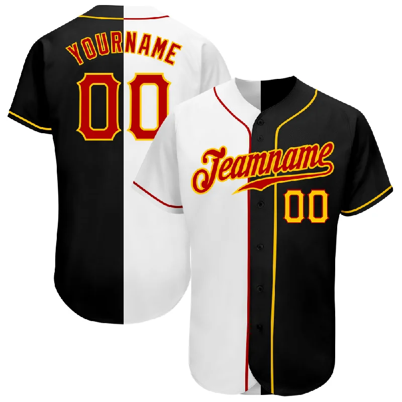 Baseball Jersey Urban-Custom Black Red-White Authentic Split Fashion Baseball Jersey