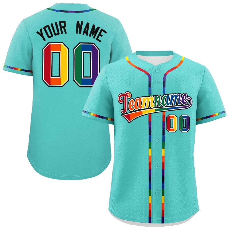 Baseball Jersey Geometric-Custom Light Green LGBT Rainbow For Pride Month Classic Style Authentic Baseball Jersey