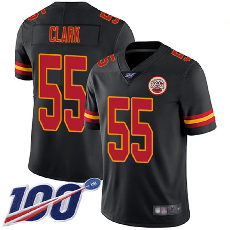 Football Jersey Gray-Custom KC.Chiefs Black Limited Rush 100th Season Jersey American Stitched Jersey Football Jerseys