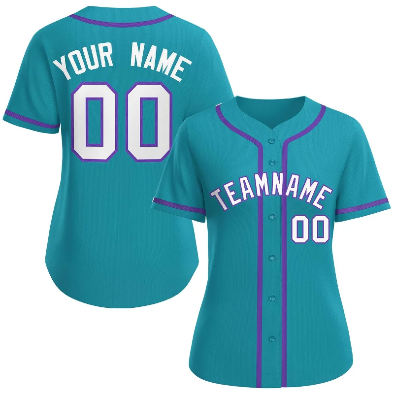 Baseball Jersey Black Friday-Custom Aqua White-Purple Classic Style Baseball Jersey For Women