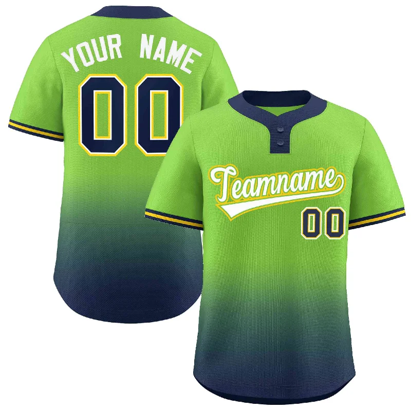 Baseball Jersey Patriotic-Custom Neon Green Navy White-Neon Green Gradient Fashion Authentic Two-Button Baseball Jersey