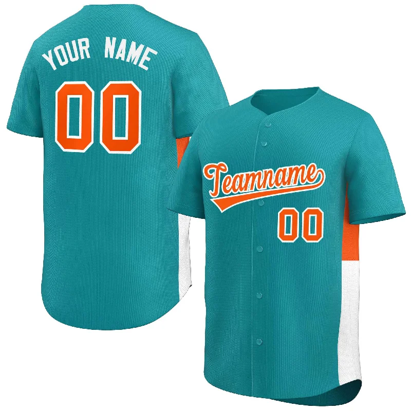 Baseball Jersey Halloween-Custom Aqua Orange-White Personalized Side Two-Tone Design Authentic Baseball Jersey