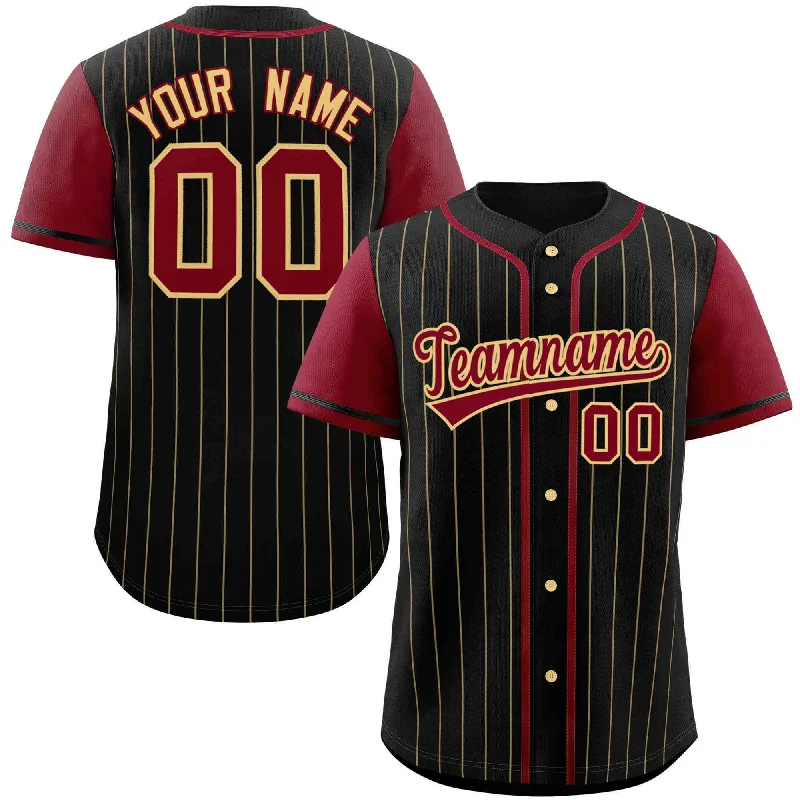 Baseball Jersey Work-Custom Black Crimson-Khaki Stripe Fashion Raglan Sleeves Authentic Baseball Jersey