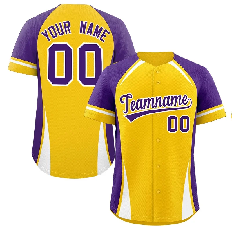 Baseball Jersey Poolside-Custom Gold Purple-White Personalized Color Block Authentic Baseball Jersey