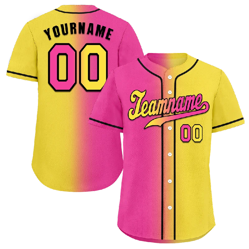 Baseball Jersey Sci-Fi-Custom Pink Yellow Gradient Fashion Yellow Authentic Baseball Jersey