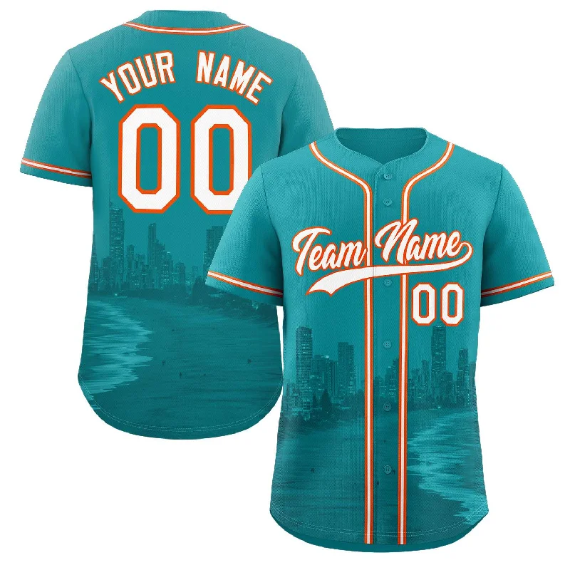 Baseball Jersey Kids-Custom Aqua White-Orange Miami City Connect Baseball Jersey