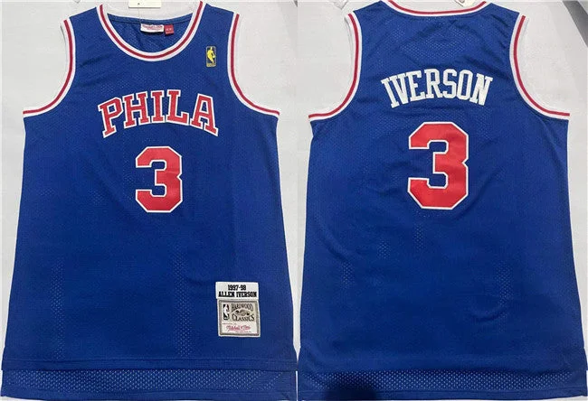 Basketball Jersey Mesh-Men's Philadelphia 76ers #3 Allen Iverson Blue Throwback Stitched basketball Basketball Jersey