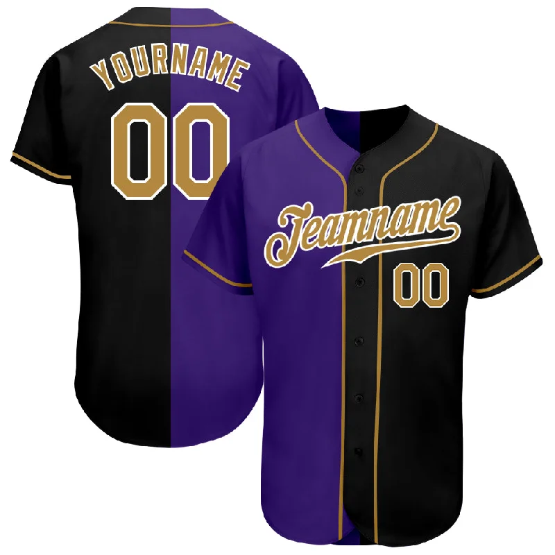 Baseball Jersey Work-Custom Black Old Gold-Purple Authentic Split Fashion Baseball Jersey