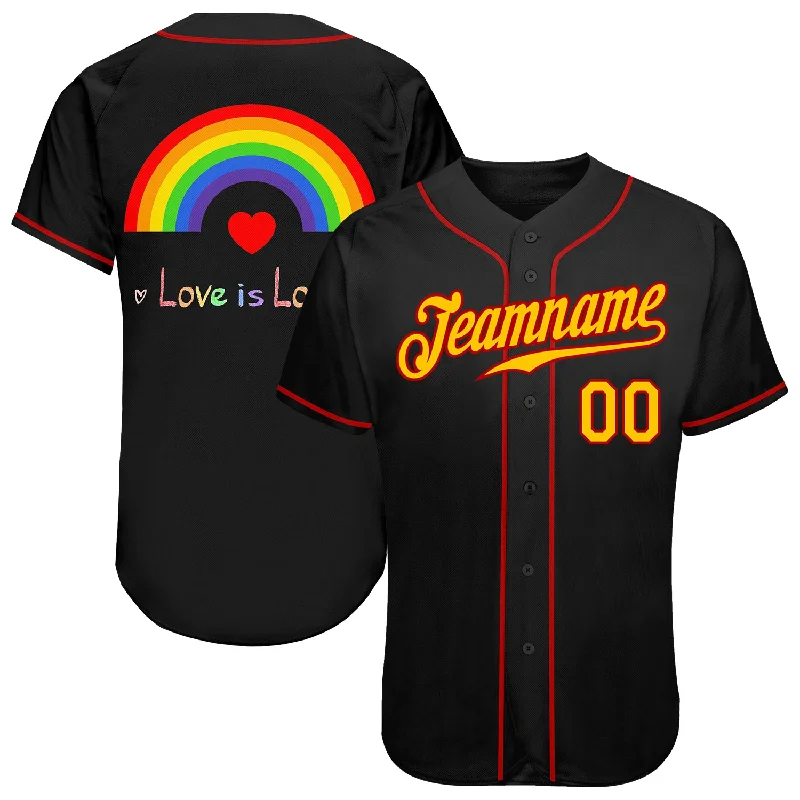 Baseball Jersey Black Friday-Custom Black Gold-Red Rainbow For Pride Month Love Is Love LGBT Authentic Baseball Jersey