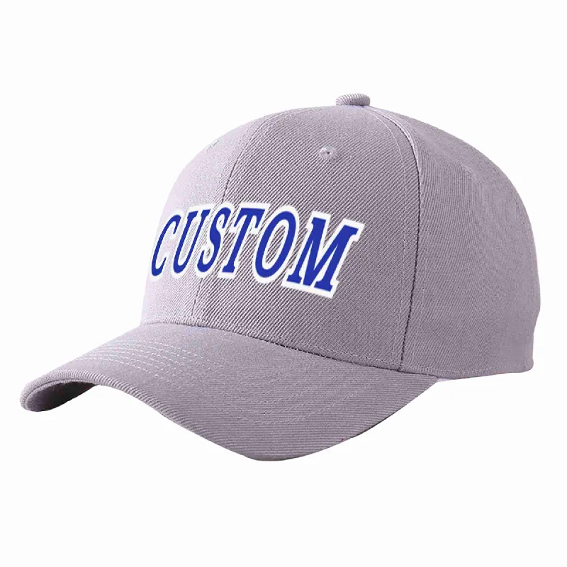 Baseball Cap Leather-Custom Gray Royal-White Curved Eaves Sport Baseball Cap Design for Men/Women/Youth